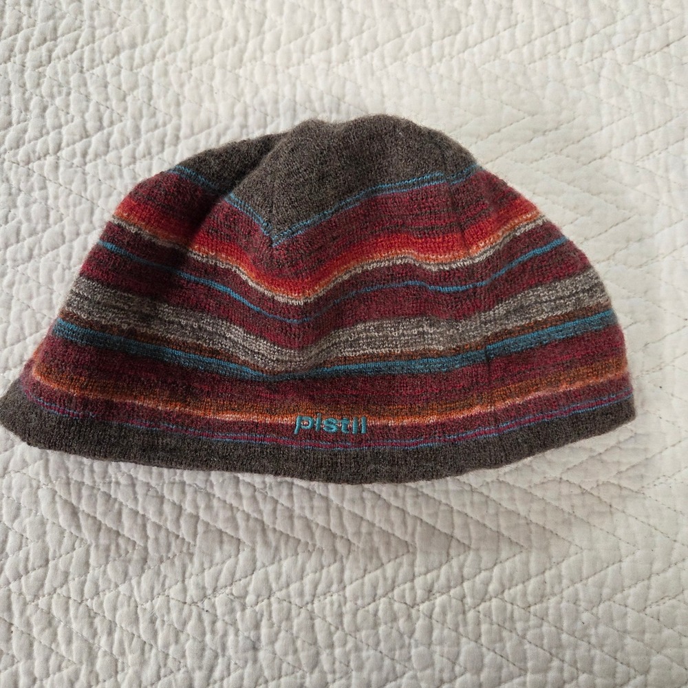 Pistil Mens Wool Blend Striped Fleece Lined Beanie Hat Brown Red Made in Italy